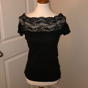 Black Lace Off the Shoulder TShirt